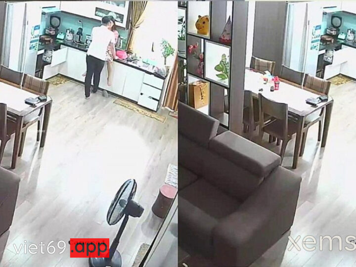 Ảnh 1 của Hack Camera Cặp vợ chồng việt vợ đang nấu ăn thì chồng lột đồ bú lồn và bế lên chịch khắp nhà – Phần 1